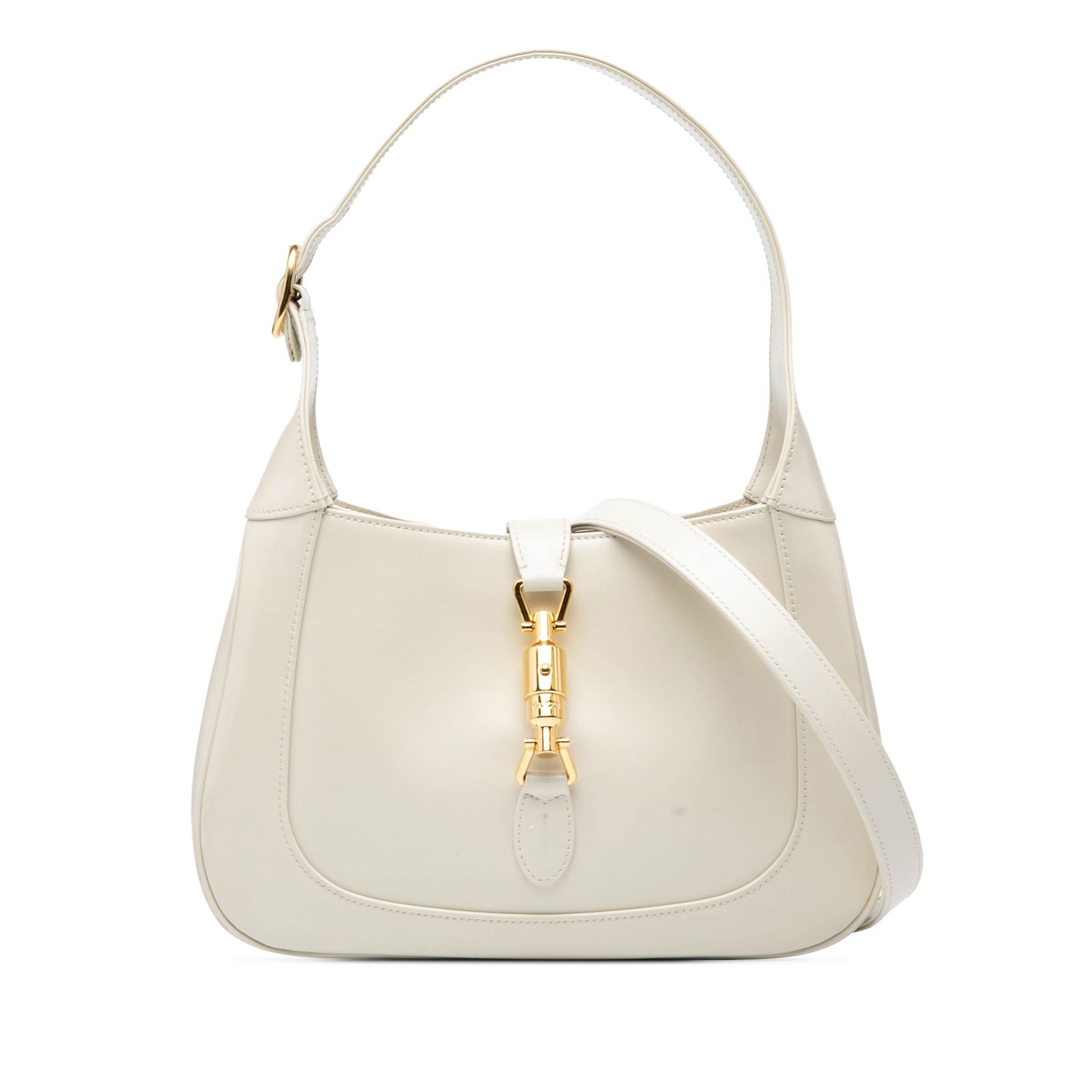 Gucci Small Calfskin Jackie 1961 White Crossbody Bag: Gucci Small Calfskin Jackie 1961 White Crossbody Bag Elevate your accessory collection with the Gucci Small Calfskin Jackie 1961 Crossbody bag. This chic crossbody features a luxurious leather body en