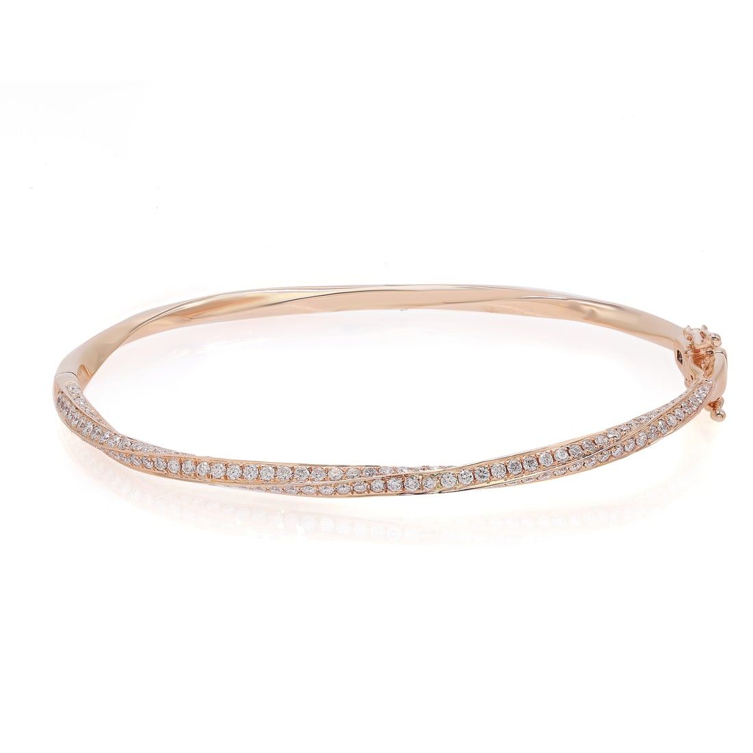 Rachel Koen 18K Rose Gold Pave Diamond Bangle Bracelet 2.07ct: Rachel Koen 18K Rose Gold Pave Diamond Bangle Bracelet 2.07ct This exquisite bangle bracelet by Rachel Koen showcases a stunning array of pave set round brilliant cut diamonds, elegantly adorning half