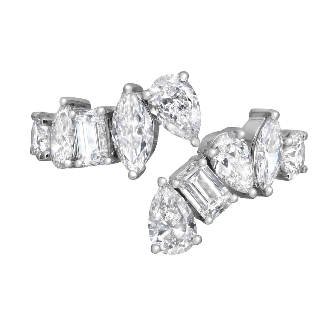 Rachel Koen Multi Shape Lab Grown Diamond Bypass Ring 18K Gold 2.55 Cttw: Rachel Koen Multi Shape Lab Grown Diamond Bypass Ring 18K Gold 2.55 Cttw This exquisite bypass ring showcases a unique design featuring prong-set, multi-shaped lab-grown diamonds, including pear, roun