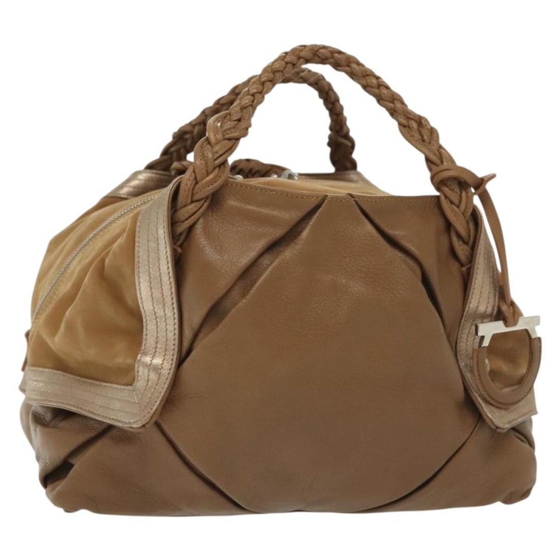 Salvatore Ferragamo Brown Leather Hand Bag with Silver Accents Auth BA5508 (1 of 18)