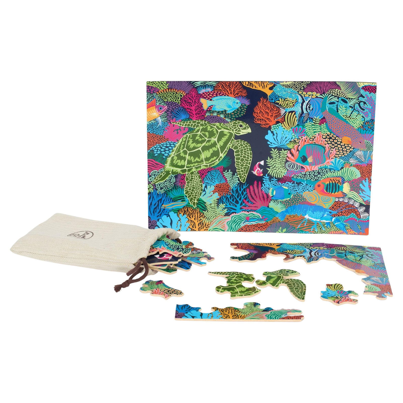 Hermes Alice Shirley Set of 3 Under the Waves Puzzles: Hermes Alice Shirley Set of 3 Under the Waves Puzzles This exquisite set of 3 puzzles from Hermes features the captivating "Under the Waves" design by renowned artist Alice Shirley. Perfect for collec