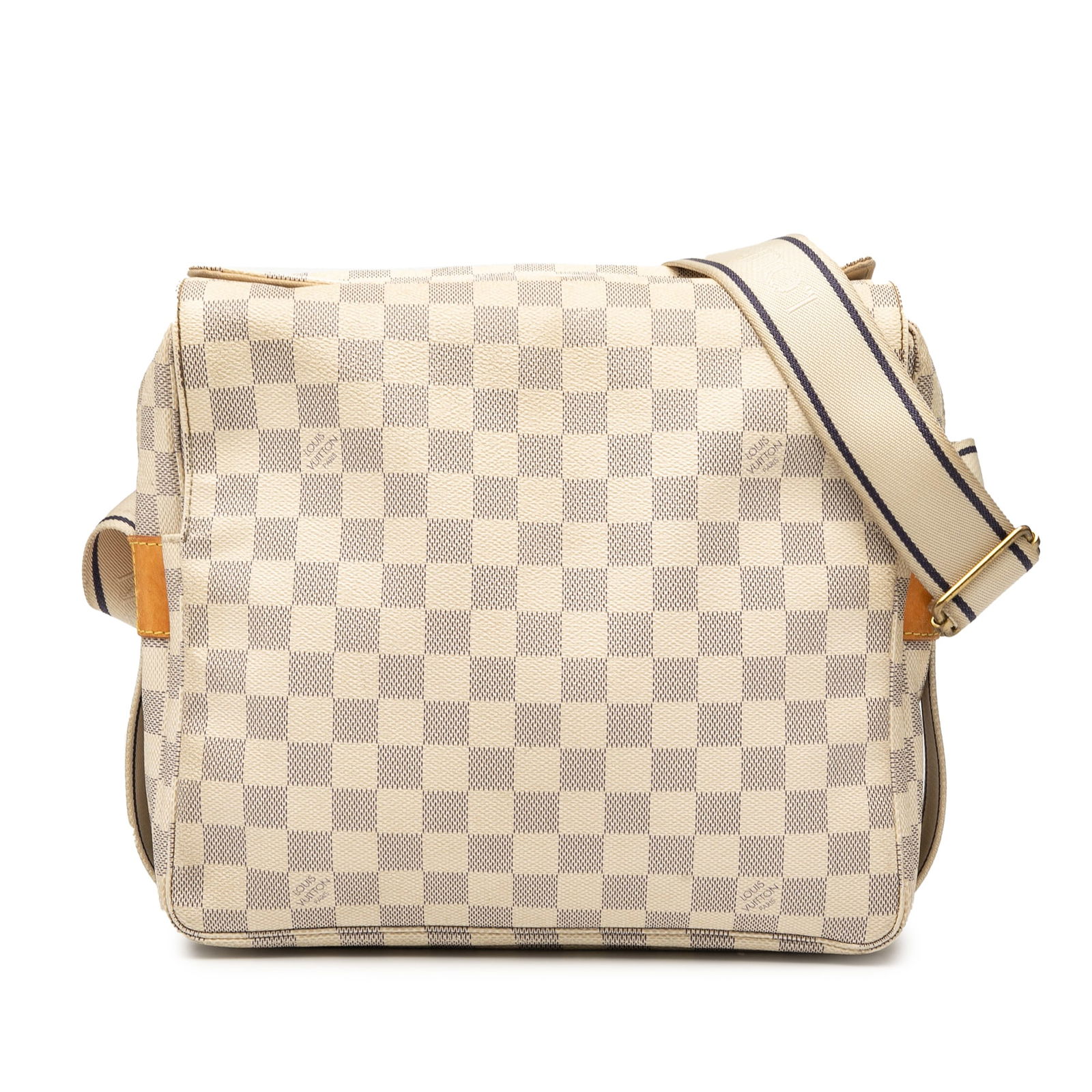 Louis Vuitton Damier Azur Naviglio Bag Adjustable Strap White Canvas: Louis Vuitton Damier Azur Naviglio Bag Adjustable Strap White Canvas The Louis Vuitton Damier Azur Naviglio is a stylish bag crafted from signature damier azur canvas in a chic white color. This versa