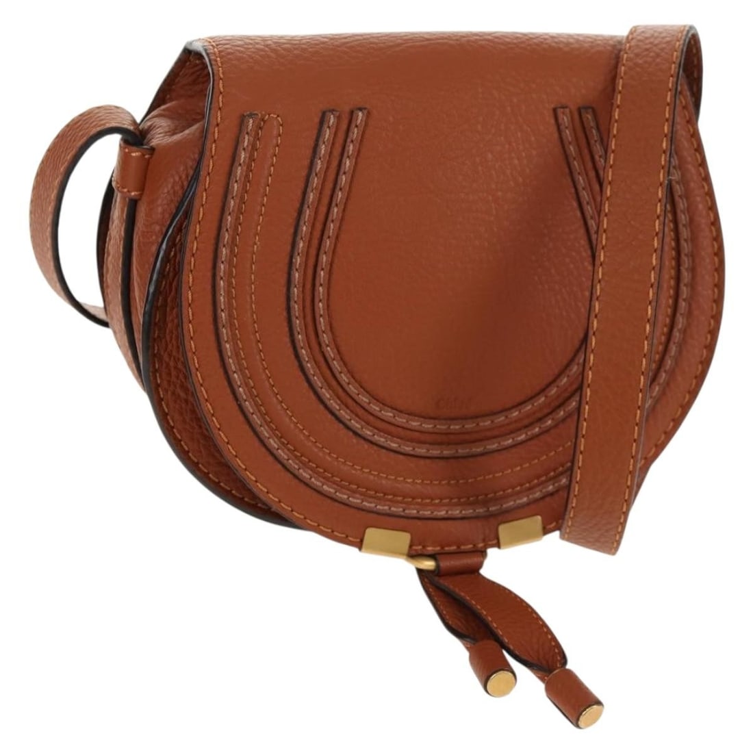 Chloe Marcie Small Saddle Bag Leather Brown Gold Auth 01-13-62-65 (1 of 18)