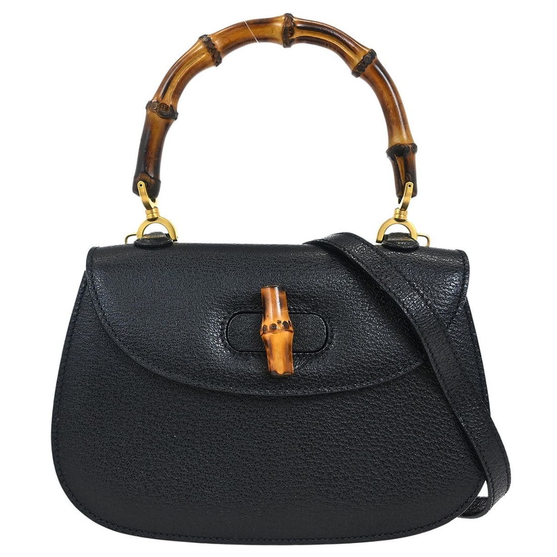 Gucci Black Pigskin Bamboo Top Handle Handbag 000.1014.0188 (1 of 10)