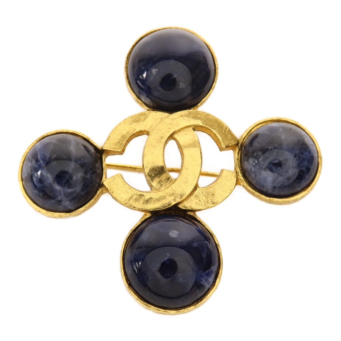 CHANEL Navy Gold Metal CC Brooch Made in France (1 of 9)