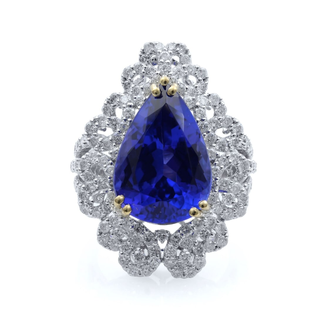 Rachel Koen 8.20ct Pear Blue Tanzanite Diamond Ring 18K White Gold IGI Certified (1 of 5)