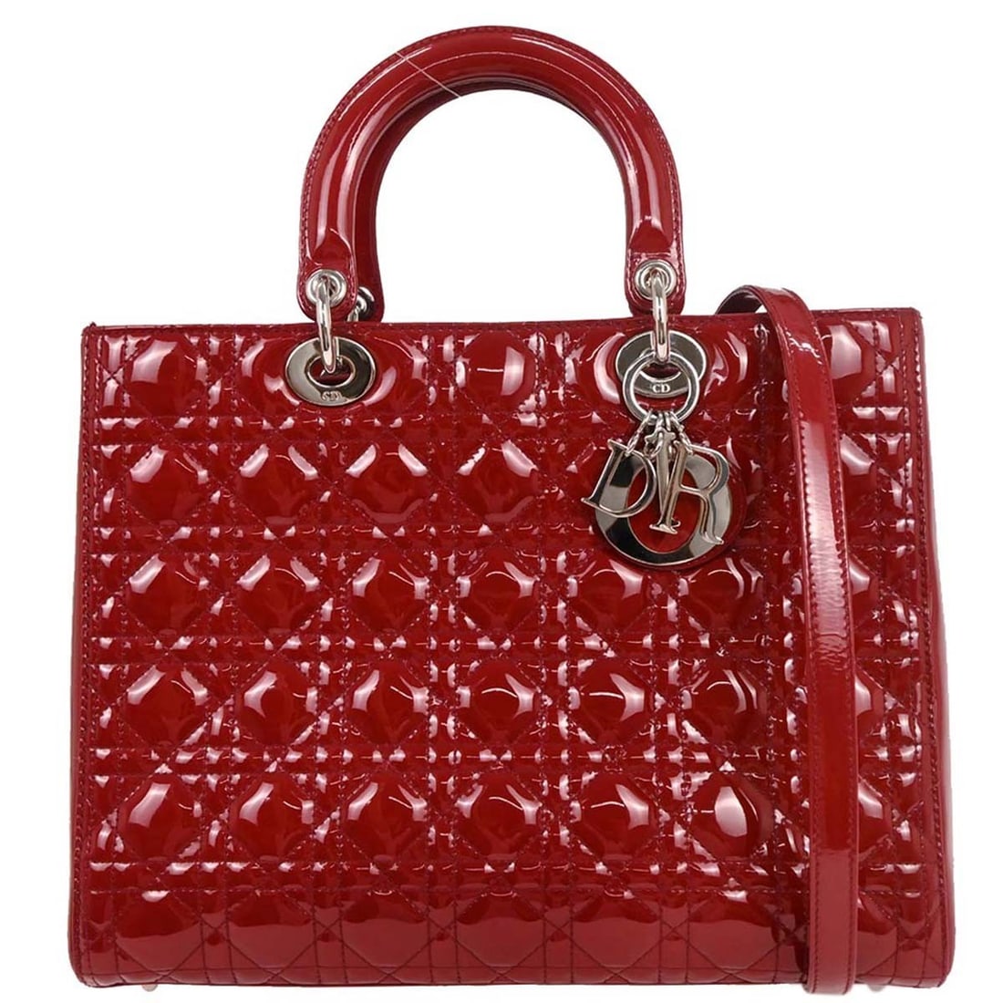 Dior Lady Dior Red Patent Leather 2way Handbag 15-BO-0191/B (1 of 10)