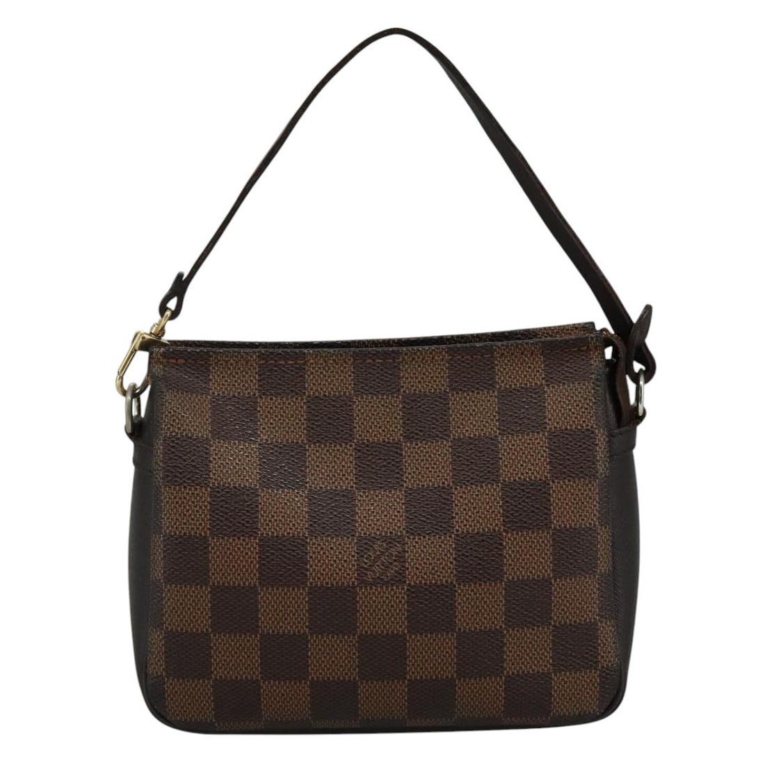 Brown Louis Vuitton Cosmetic Pouch Monogram Canvas Clutch: Brown Louis Vuitton Cosmetic Pouch Monogram Canvas Clutch This Louis Vuitton Trousse Make Up Bag features a brown exterior with signs of rubbing and minor loss of shape on the surface and handle. The