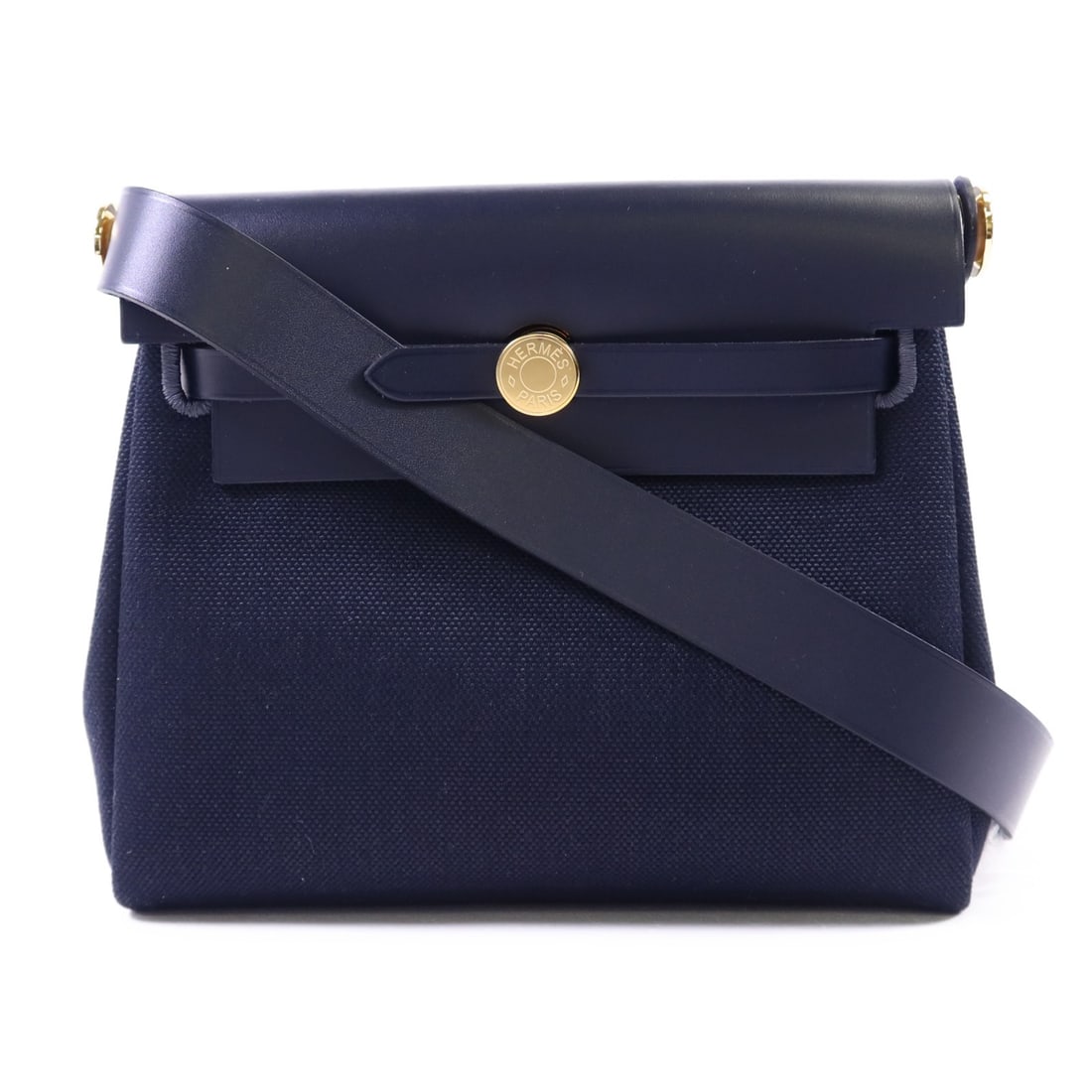 Mini Herbag Shoulder Bag by Hermes in Blue Canvas with Gold Hardware (1 of 14)