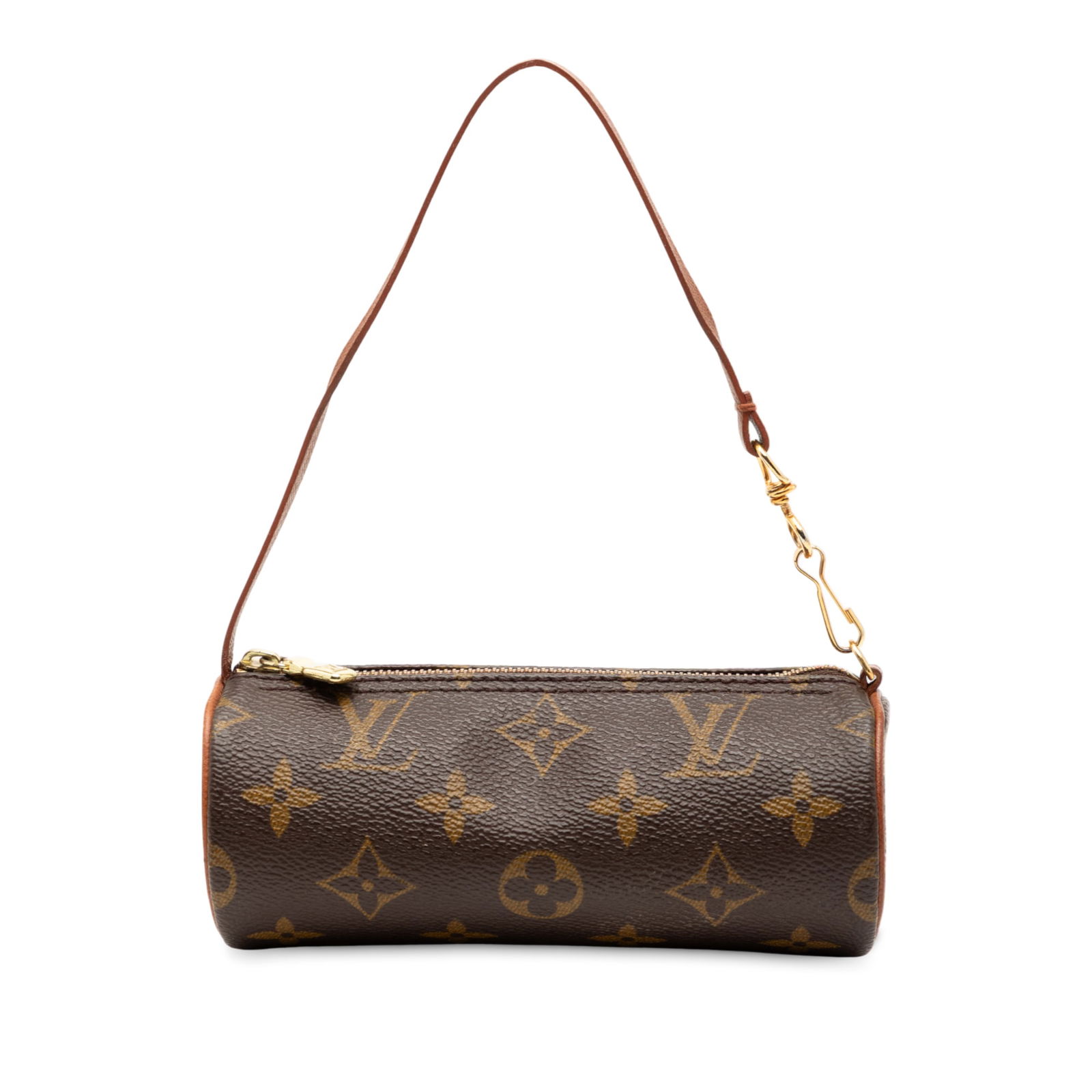 Monogram Canvas Papillon Pochette Bag with Detachable Strap by Louis Vuitton: Monogram Canvas Papillon Pochette Bag with Detachable Strap by Louis Vuitton The Louis Vuitton Monogram Papillon Pochette features the brand's iconic monogram canvas with leather trim, a detachable fl
