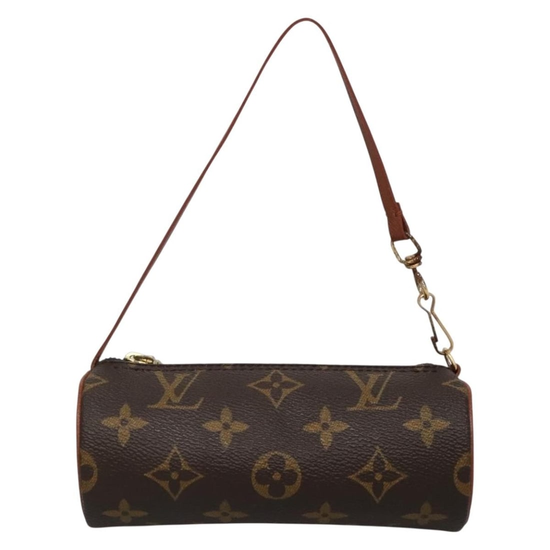 Papillon Pochette handbag by Louis Vuitton in brown: Papillon Pochette handbag by Louis Vuitton in brown This Louis Vuitton Papillon Pochette bag is crafted in brown material, featuring a classic design suitable for female use. The bag shows signs of pr