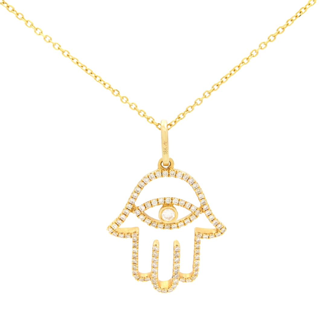 Rachel Koen 18k Yellow Gold Hamsa Pendant 0.30ct Diamonds: Rachel Koen 18k Yellow Gold Hamsa Pendant 0.30ct Diamonds This exquisite Hamsa pendant by Rachel Koen is an elegant representation of protection and good fortune. Crafted in luxurious 18k yellow gold,
