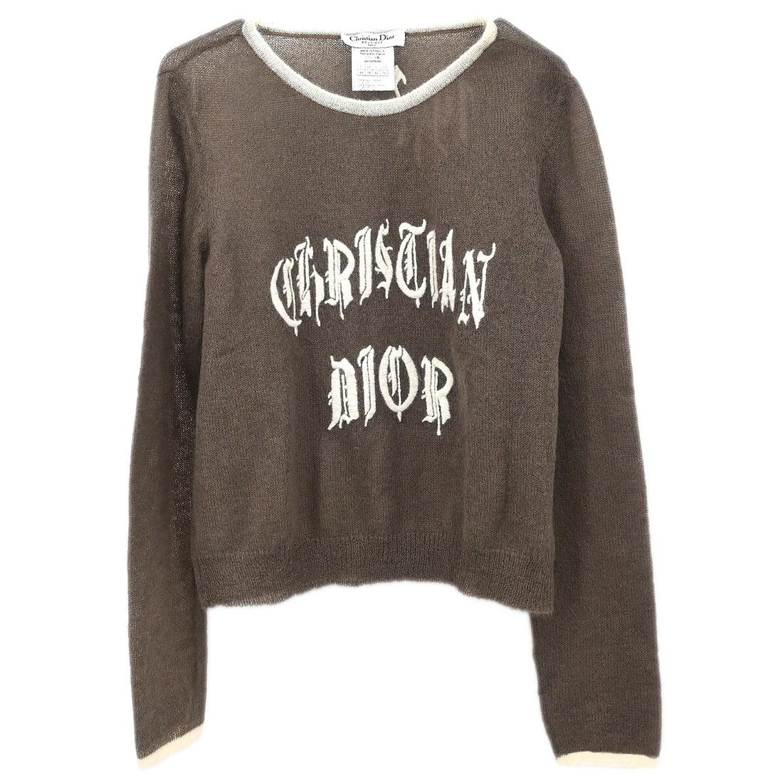 Christian Dior Brown Sweater Logo Regular Fit #44 Mohair Blend: Christian Dior Brown Sweater Logo Regular Fit #44 Mohair Blend Elevate your casual wardrobe with this elegant Christian Dior sweater, featuring a classic round neckline and long sleeves. Designed in a
