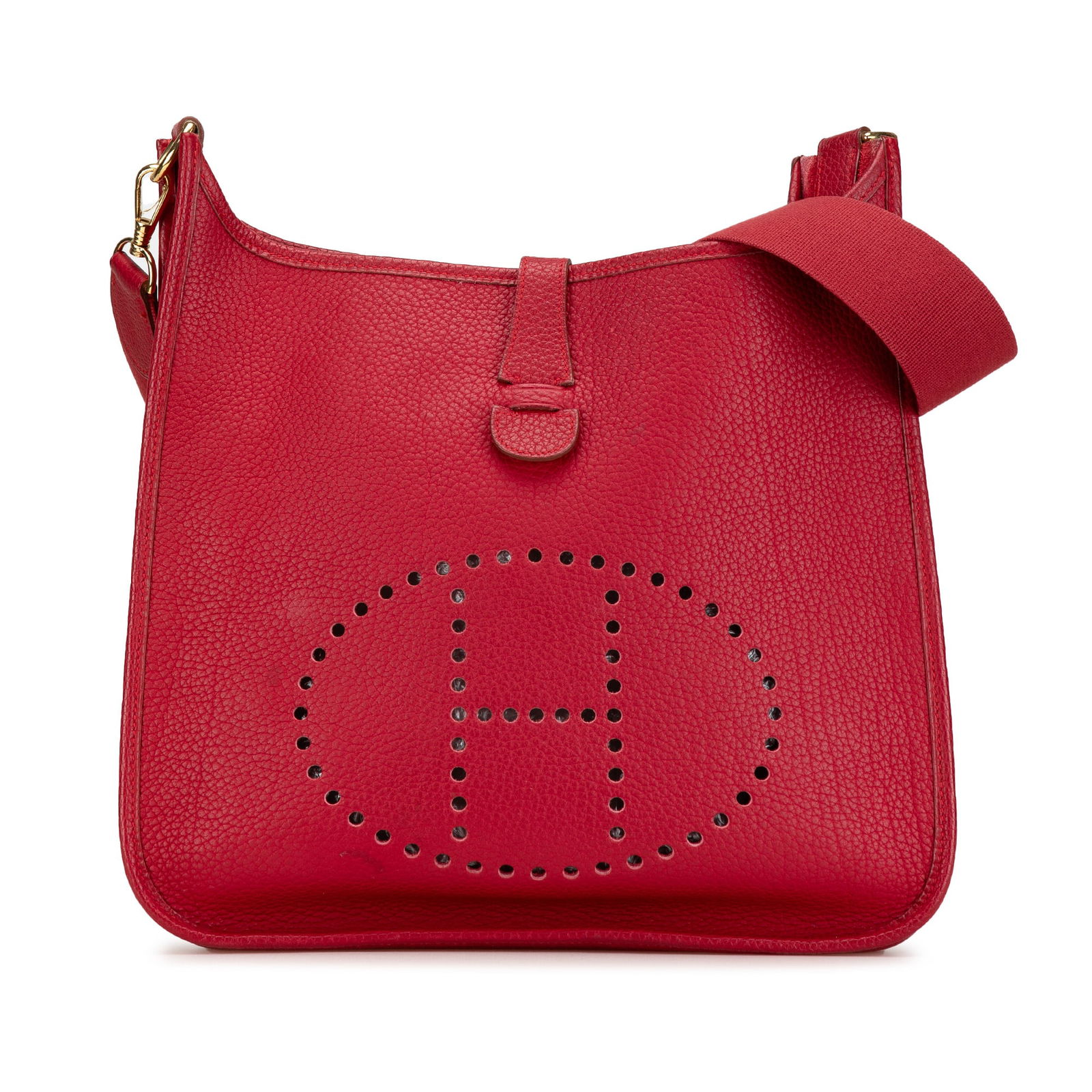 Hermes Clemence Evelyne I 33 Handbag in Rouge Ash Leather: Hermes Clemence Evelyne I 33 Handbag in Rouge Ash Leather The Hermes Clemence Evelyne I 33 is a stunning handbag crafted from Taurillon Clemence leather in a striking Rouge Ash color. This elegant bag