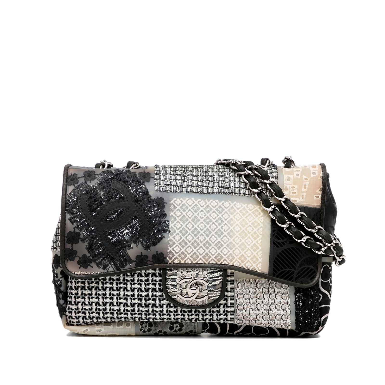 Chanel Jumbo PVC Tweed Patchwork Flap Shoulder Bag White (1 of 9)