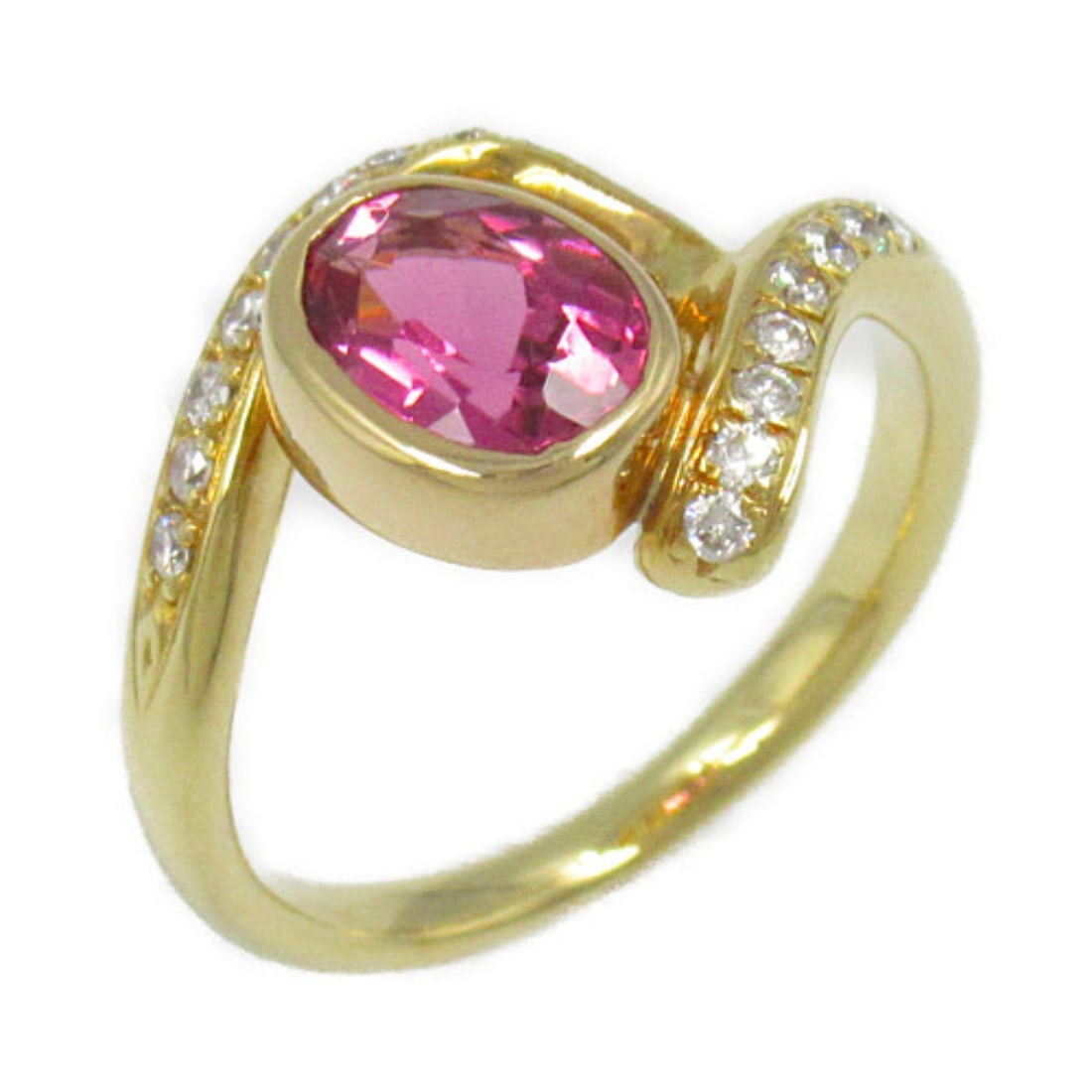 Pink Tourmaline Diamond Ring in 18K Yellow Gold Size 6.5 (1 of 8)