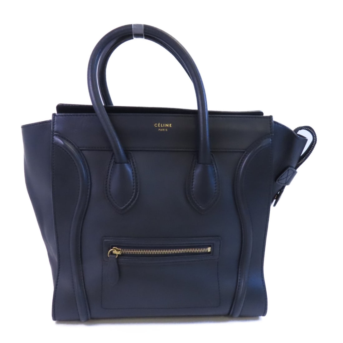 Mini Luggage Navy Calfskin Handbag with Gold Hardware by CELINE (1 of 18)