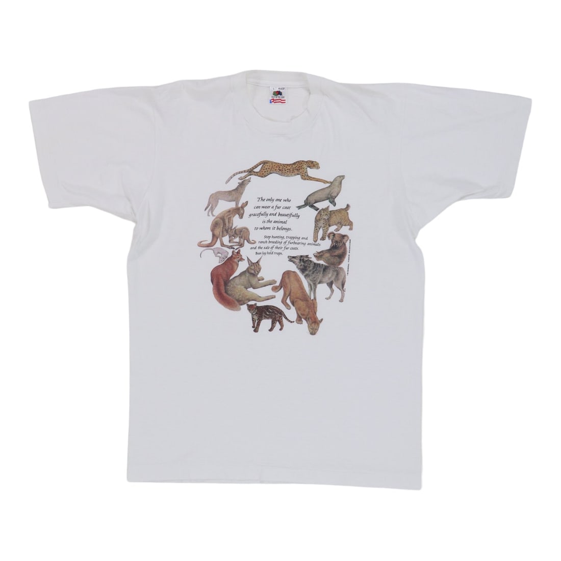 Vintage 1988 Jim Morris Anti Fur Coats Shirt White Cotton: Vintage 1988 Jim Morris Anti Fur Coats Shirt White Cotton Discover a unique piece of fashion history with this original vintage 1988 Anti Fur Coats Jim Morris Shirt. This authentic vintage shirt, not