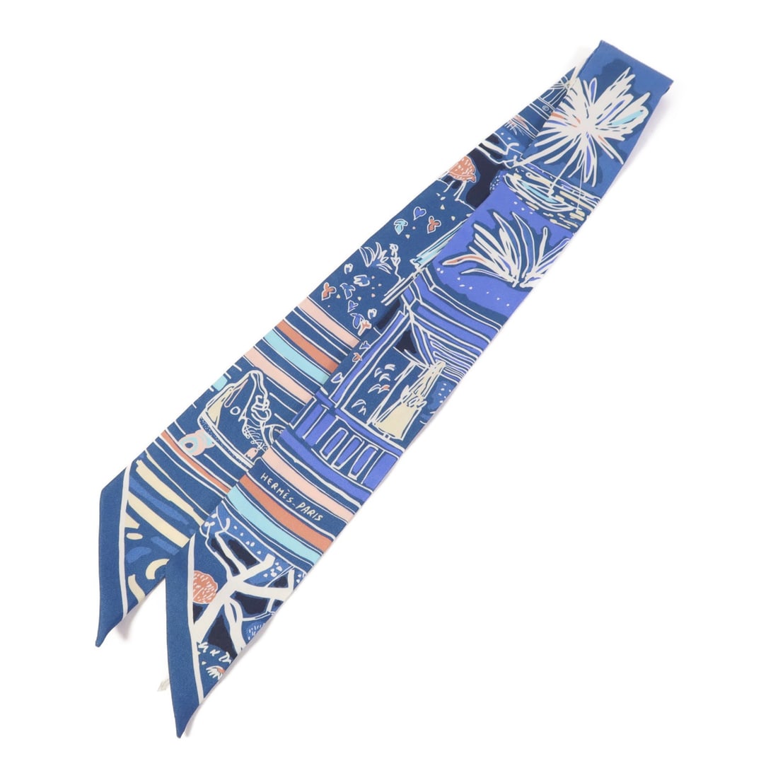 HERMES Blue Silk Twilly Scarf Made in France (1 of 12)