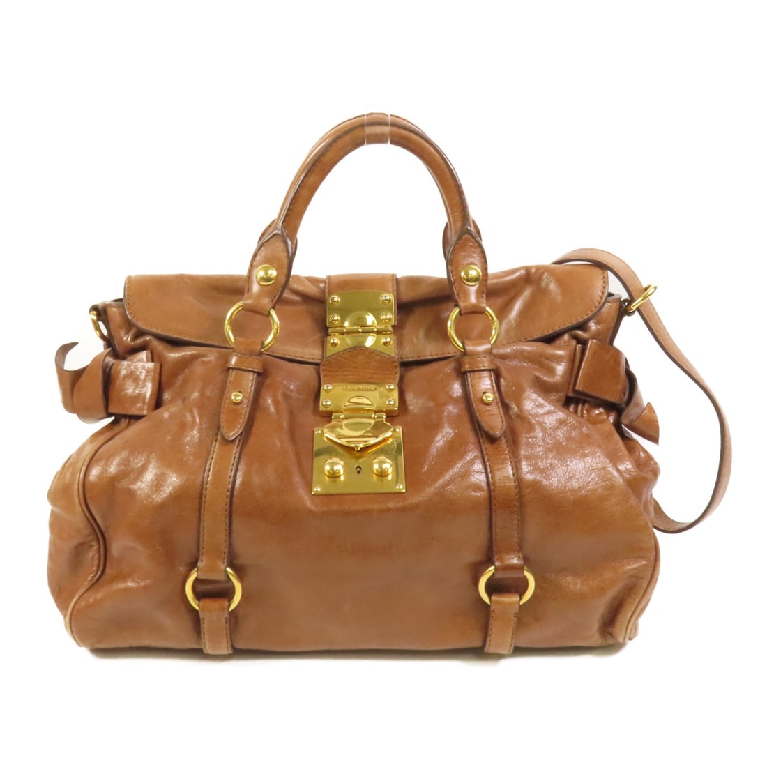 Miu Miu Brown Calfskin Leather Two Way Shoulder Handbag Gold Hardware (1 of 18)