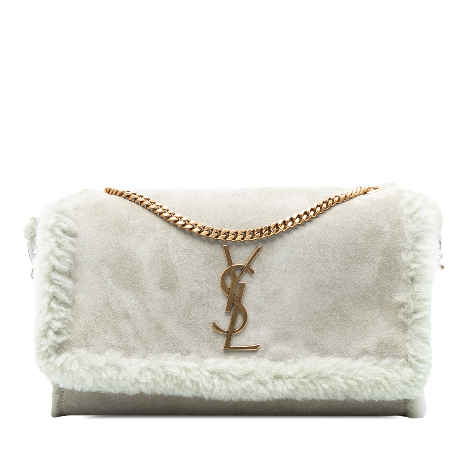 Reversible Shearling and Suede Kate Medium Shoulder Bag by Saint Laurent: Reversible Shearling and Suede Kate Medium Shoulder Bag by Saint Laurent This Saint Laurent Medium Shearling Monogram Kate Reversible Shoulder Bag features a reversible design with fur and suede on th