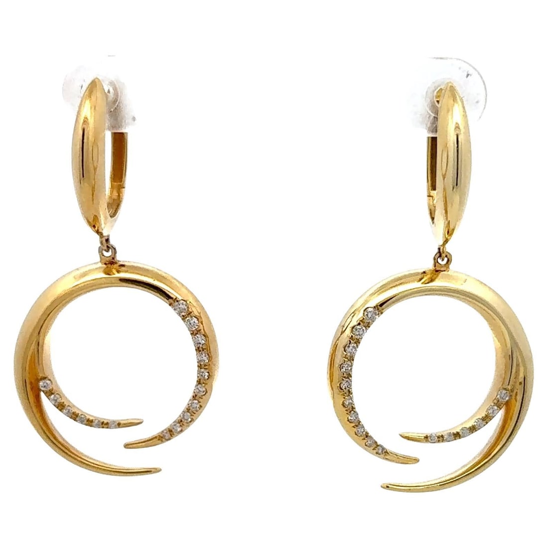 Italian Harbor Diamonds 18K Yellow Gold Diamond Drop Hoop Earrings 0.28ct: Italian Harbor Diamonds 18K Yellow Gold Diamond Drop Hoop Earrings 0.28ct These exquisite Italian 18 karat yellow gold drop hoop earrings showcase a captivating open spiral design, offering a perfect