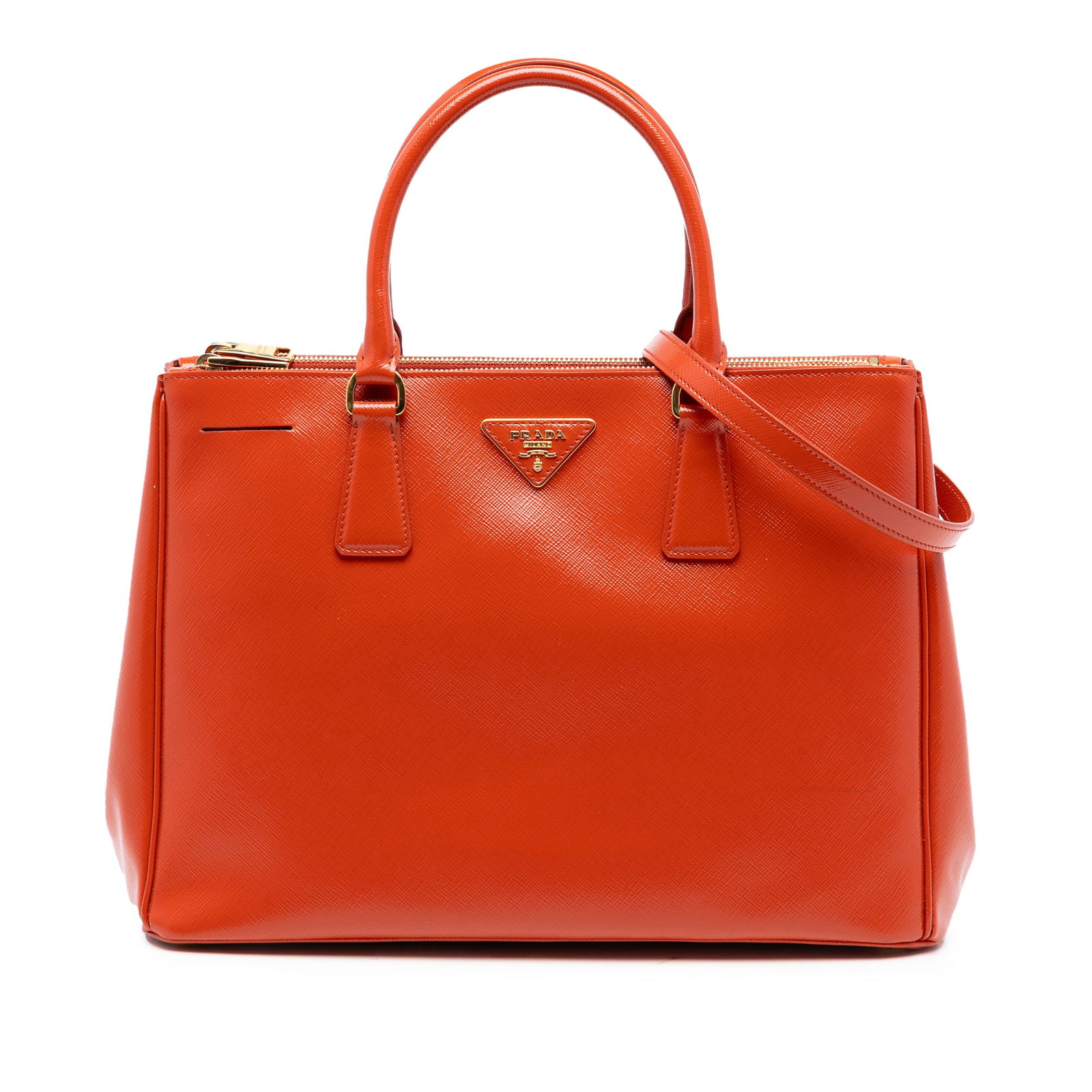 Prada Galleria Medium Saffiano Vernice Orange Double Zip Satchel Bag (1 of 6)