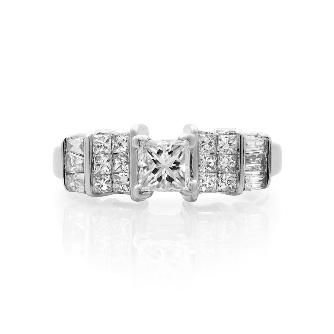 Rachel Koen 14K White Gold Princess Cut Diamond Engagement Ring 1.00Cttw: Rachel Koen 14K White Gold Princess Cut Diamond Engagement Ring 1.00Cttw This exquisite Rachel Koen engagement ring features a stunning princess-cut diamond at its center, measuring 0.40 carats, set i