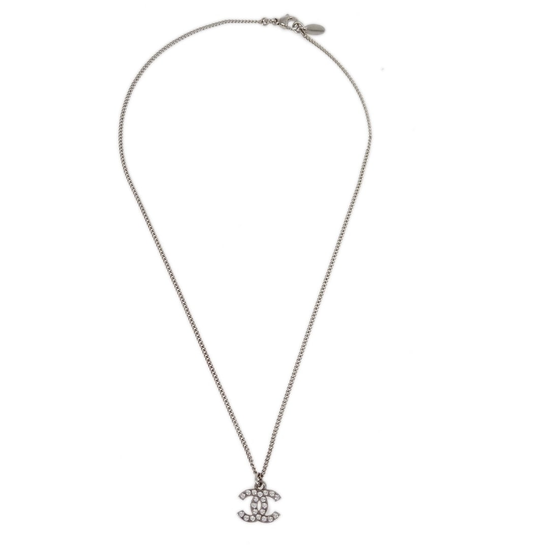 Chanel Silver Plated Chain Pendant Necklace with Rhinestones C11V (1 of 4)