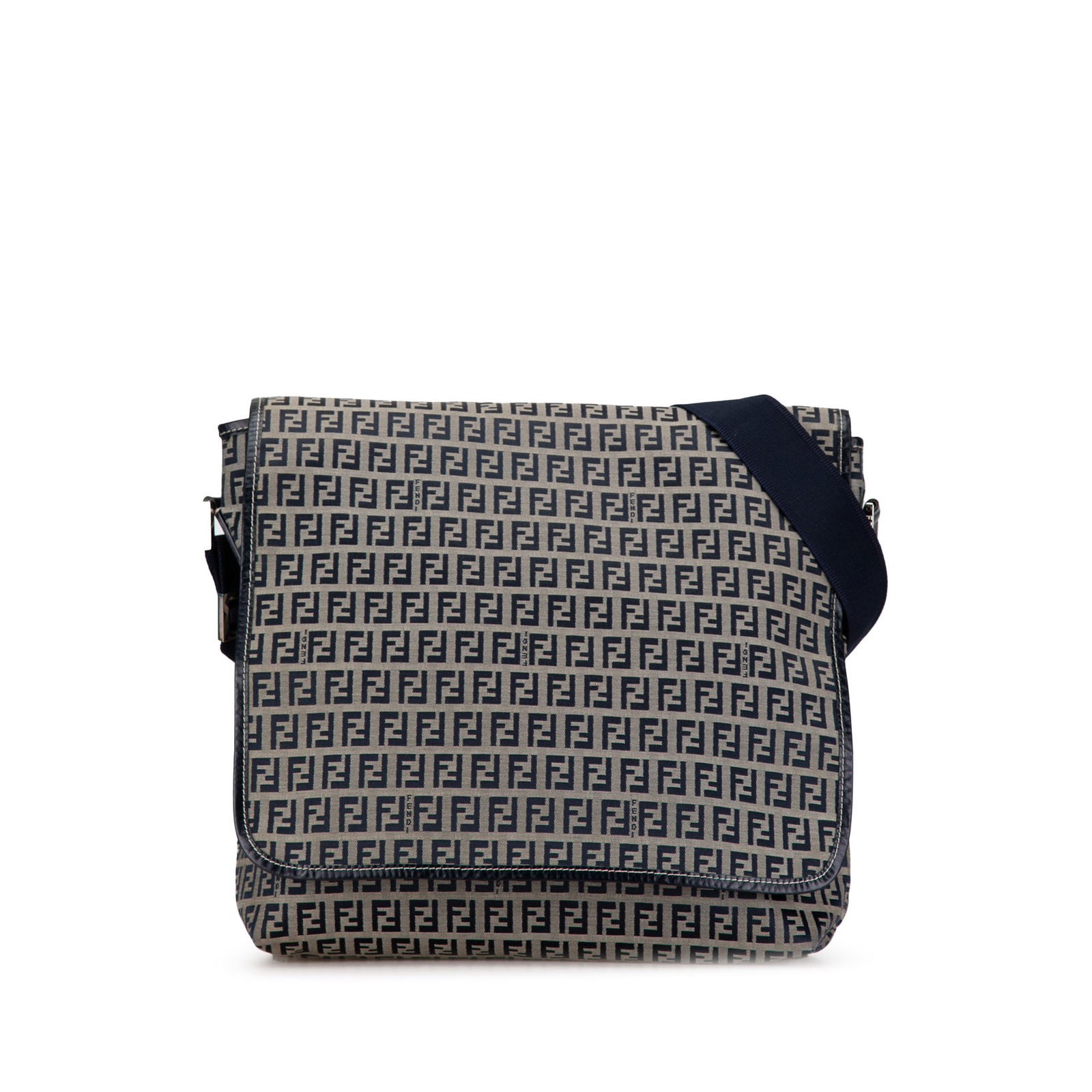 Fendi Zucchino Canvas Crossbody Gray Bag with Leather Trim (1 of 7)