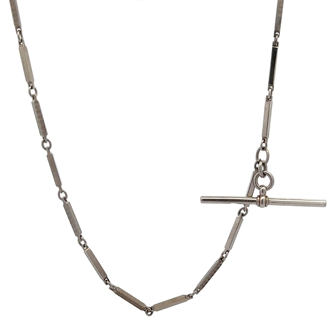 Antique 11k-14k White Gold 16 Inch Textured Bar Link Necklace (1 of 6)