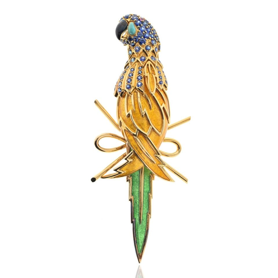 Tiffany & Co. Schlumberger Enamel Parrot Brooch Platinum 18K Gold (1 of 4)