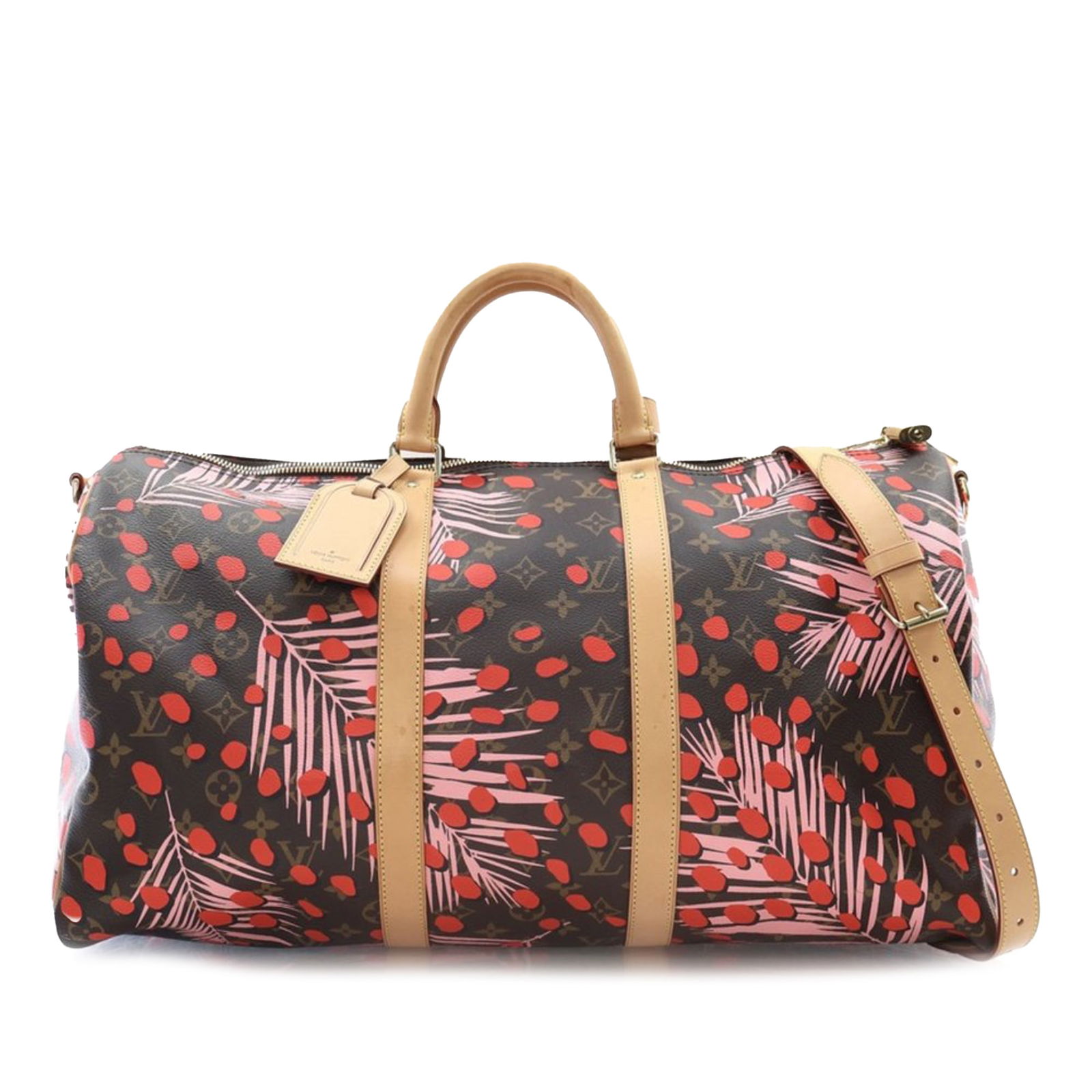 Louis Vuitton Monogram Jungle Dots Keepall Bandouliere 50 Bag: Louis Vuitton Monogram Jungle Dots Keepall Bandouliere 50 Bag This Louis Vuitton Monogram Jungle Dots Keepall Bandouliere 50 is a stylish travel bag that combines functionality with luxury. Crafted fr