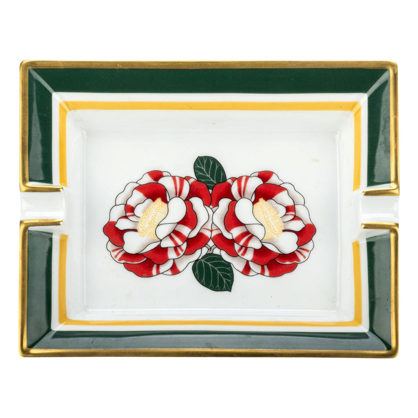 Hermes Camelia Flower Rectangular Porcelain Ashtray France 21st Century (1 of 5)