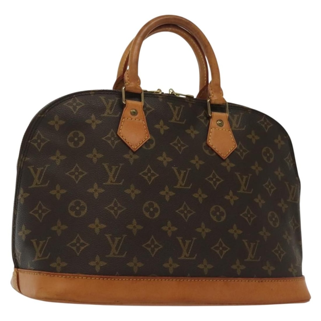 Alma Brown Satchel by Louis Vuitton: Alma Brown Satchel by Louis Vuitton This Louis Vuitton Alma handbag in brown features a classic design crafted for women. The exterior shows a loss of shape with slight rubbing, while the leather exhi