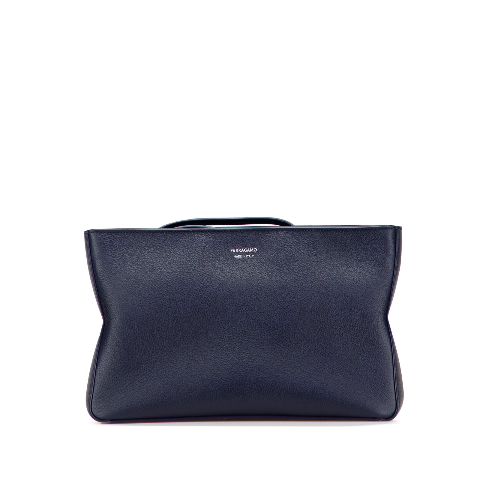 Ferragamo Leather Soft Pouch Blue Bag with Dust Bag and Box: Ferragamo Leather Soft Pouch Blue Bag with Dust Bag and Box This elegant Ferragamo Leather Soft Pouch is the perfect accessory for any occasion. Crafted from high-quality leather, it features a top zi