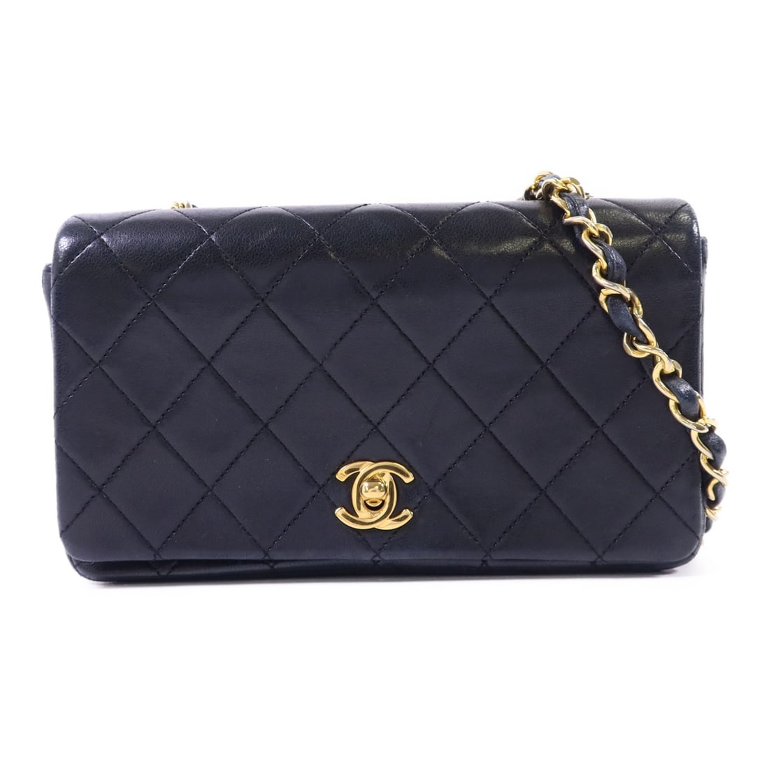 Black Calfskin Leather Chanel Shoulder Bag with CC GHW Chain (1 of 18)