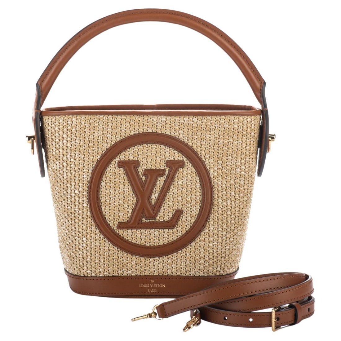 Louis Vuitton Petit Raffia Bucket Tote Caramel New with Dust Cover: Louis Vuitton Petit Raffia Bucket Tote Caramel New with Dust Cover Discover the exquisite Louis Vuitton Petit Raffia Bucket in a rich caramel hue, a stylish and functional tote that is perfect for any
