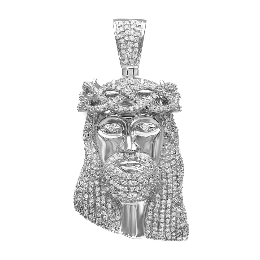 Rachel Koen Jesus Pendant 14K White Gold Pave Diamond 1.24ctw (1 of 5)