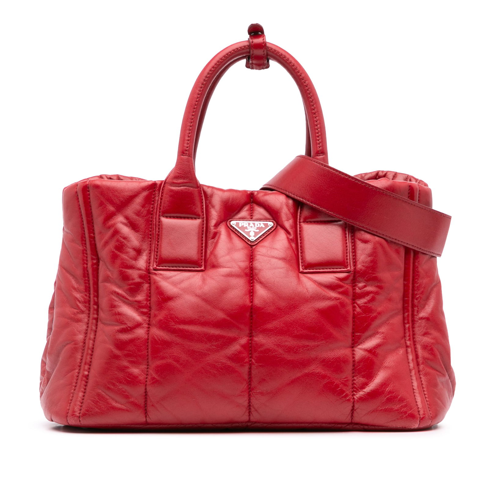 Prada Nappa Bomber Satchel Red Leather Adjustable Strap (1 of 10)