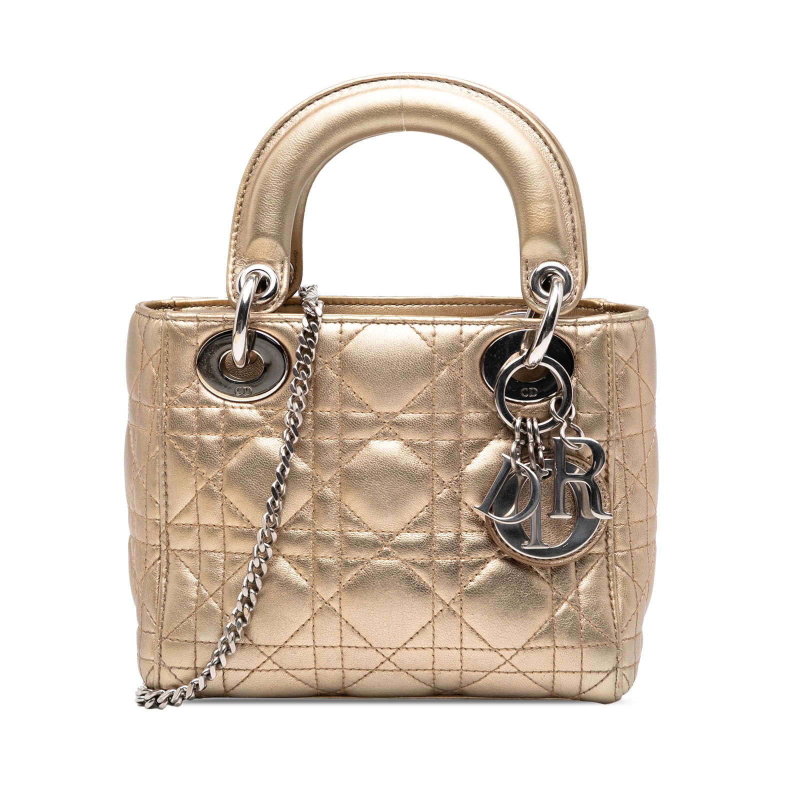 Dior Mini Metallic Lambskin Cannage Lady Dior Bag Gold (1 of 7)