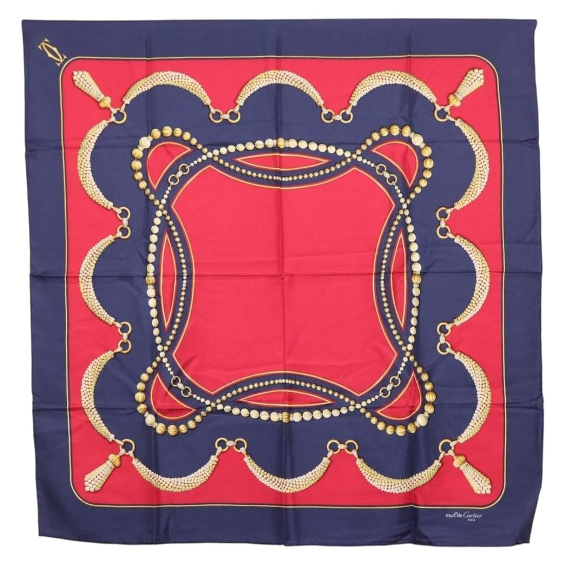 Cartier Must Line Silk Navy Scarf with Guarantee Card (1 of 8)