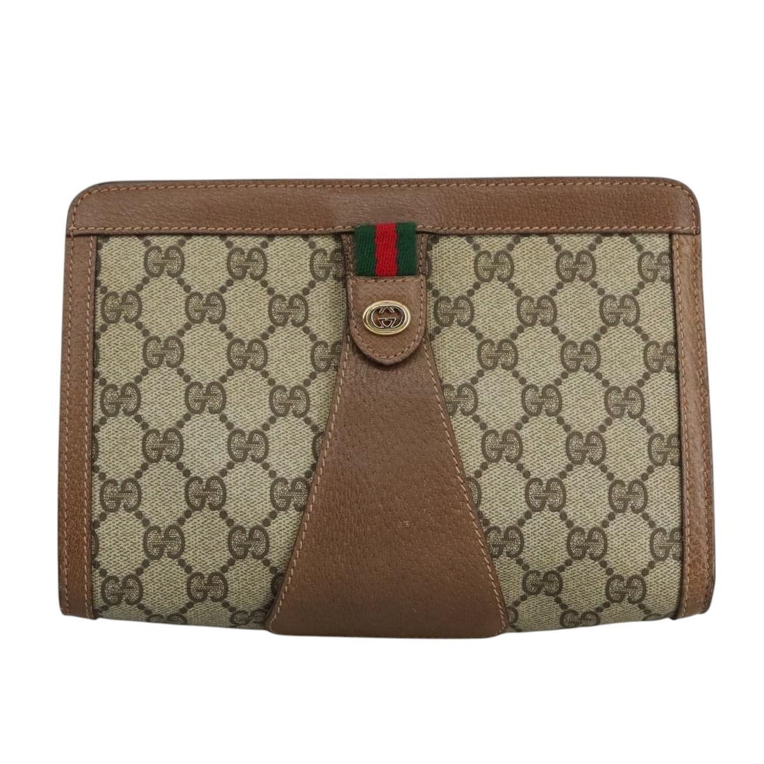 Beige vintage Gucci clutch bag with leather and metal accents (1 of 2)