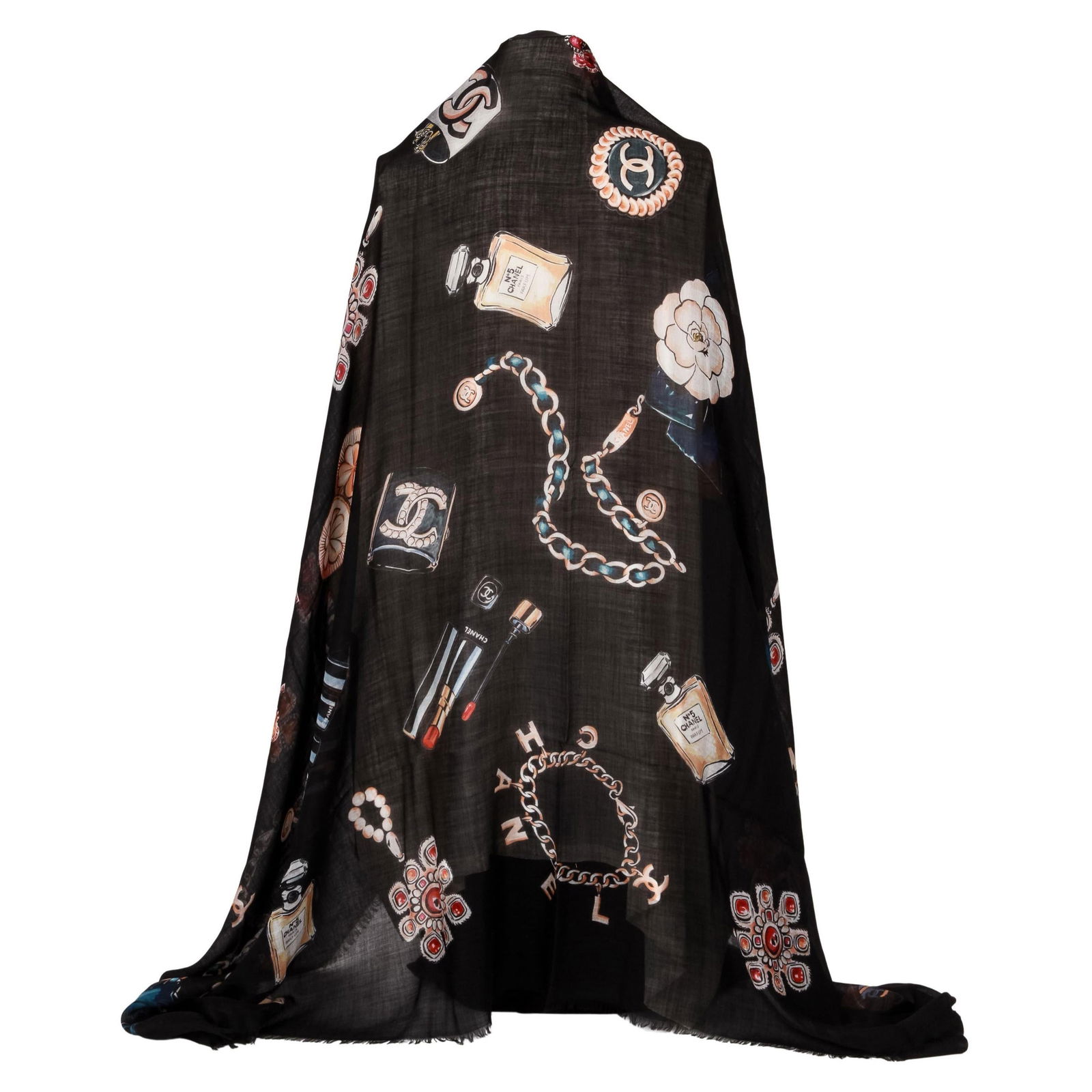Chanel Black Cashmere Icons XL Shawl 74 inches Italy (1 of 6)