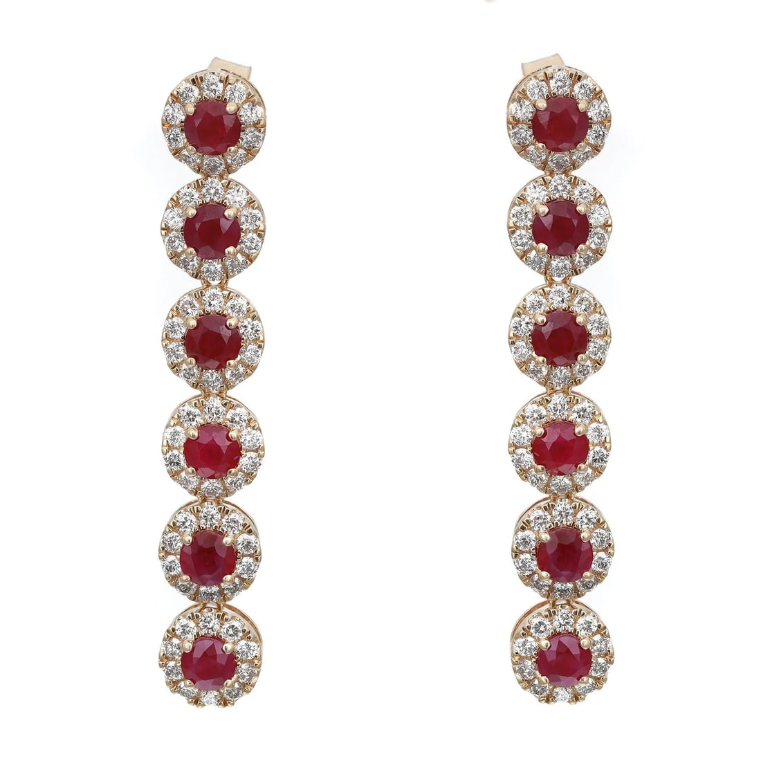 Rachel Koen 14K Yellow Gold Ruby Diamond Halo Drop Earrings 1.5 In (1 of 3)