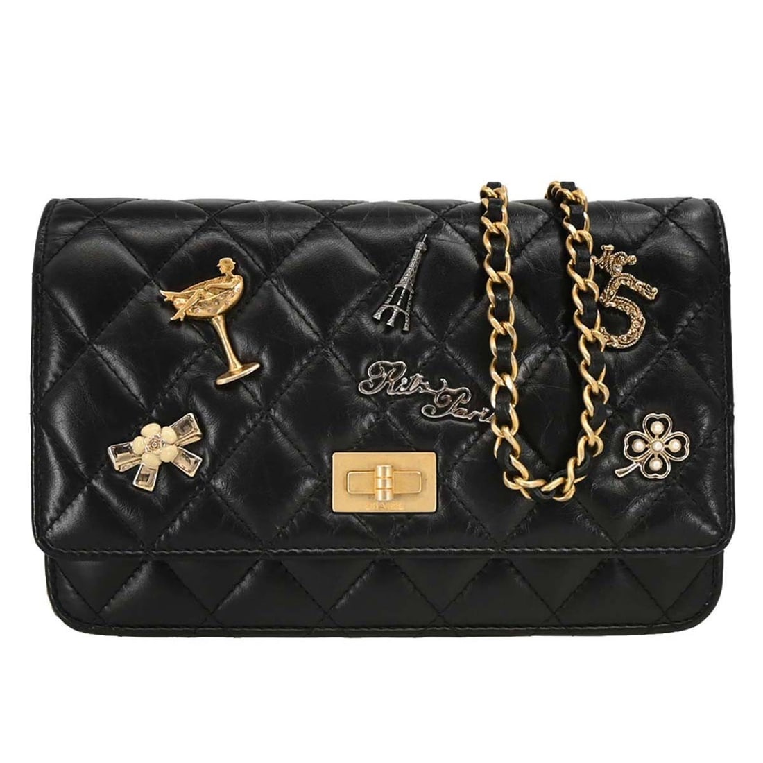 Chanel Black Calfskin Mademoiselle Lock WOC Wallet on Chain (1 of 10)