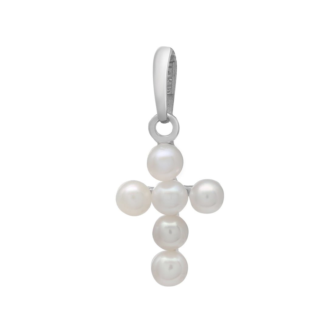 Rachel Koen 14K White Gold Pearl Cross Pendant 12mm: Rachel Koen 14K White Gold Pearl Cross Pendant 12mm This charming petite cross pendant by Rachel Koen is a beautiful symbol of faith, perfect for everyday wear. Crafted from 14K white gold, it feature