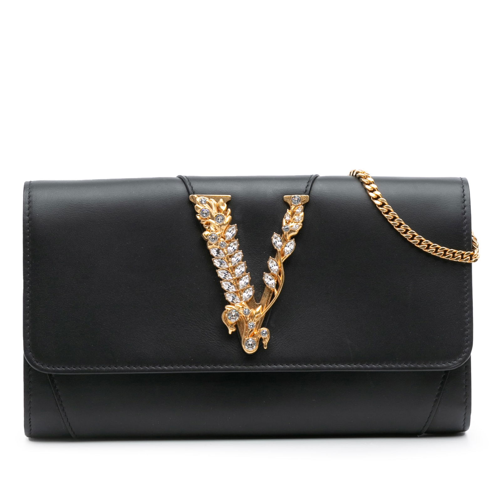 Versace Black Leather Crystal Virtus Crossbody Bag with Gold Chain (1 of 11)