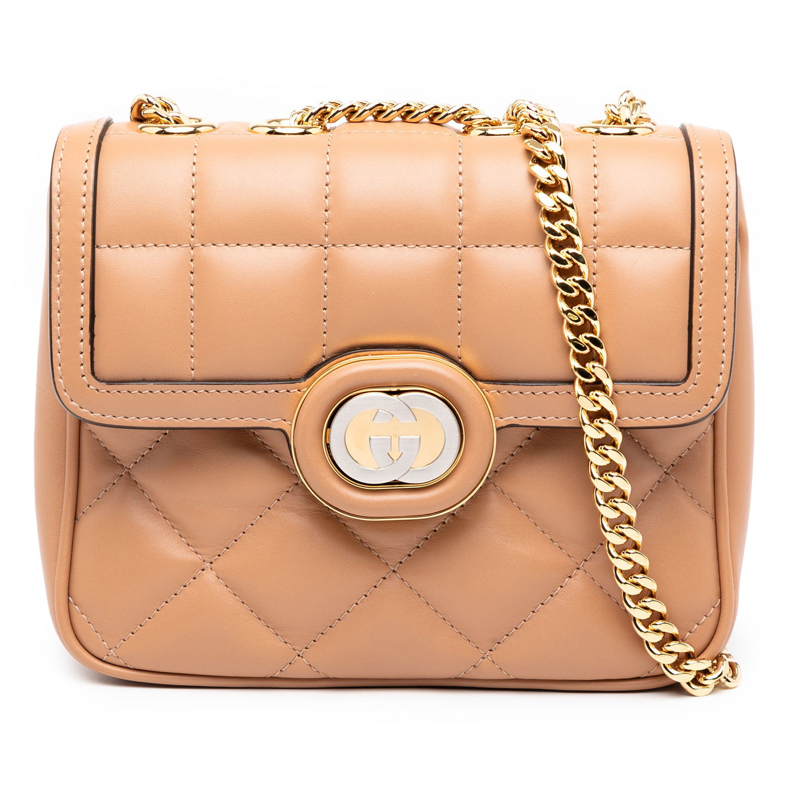 Gucci Mini Leather Deco Chain Shoulder Bag Brown Italy: Gucci Mini Leather Deco Chain Shoulder Bag Brown Italy The Gucci Mini Leather Deco Chain Shoulder Bag combines luxurious design with practicality. This elegant bag features a quilted leather body and