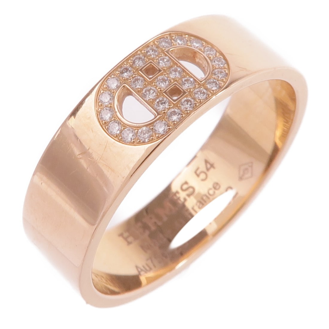 HERMES H d'Ancre Diamond Ring 18K Rose Gold Size 6.75: HERMES H d'Ancre Diamond Ring 18K Rose Gold Size 6.75 This elegant HERMES H d'Ancre Ring showcases a stunning diamond set in exquisite 18K pink gold (K18PG). The ring features a clear frame color, enh